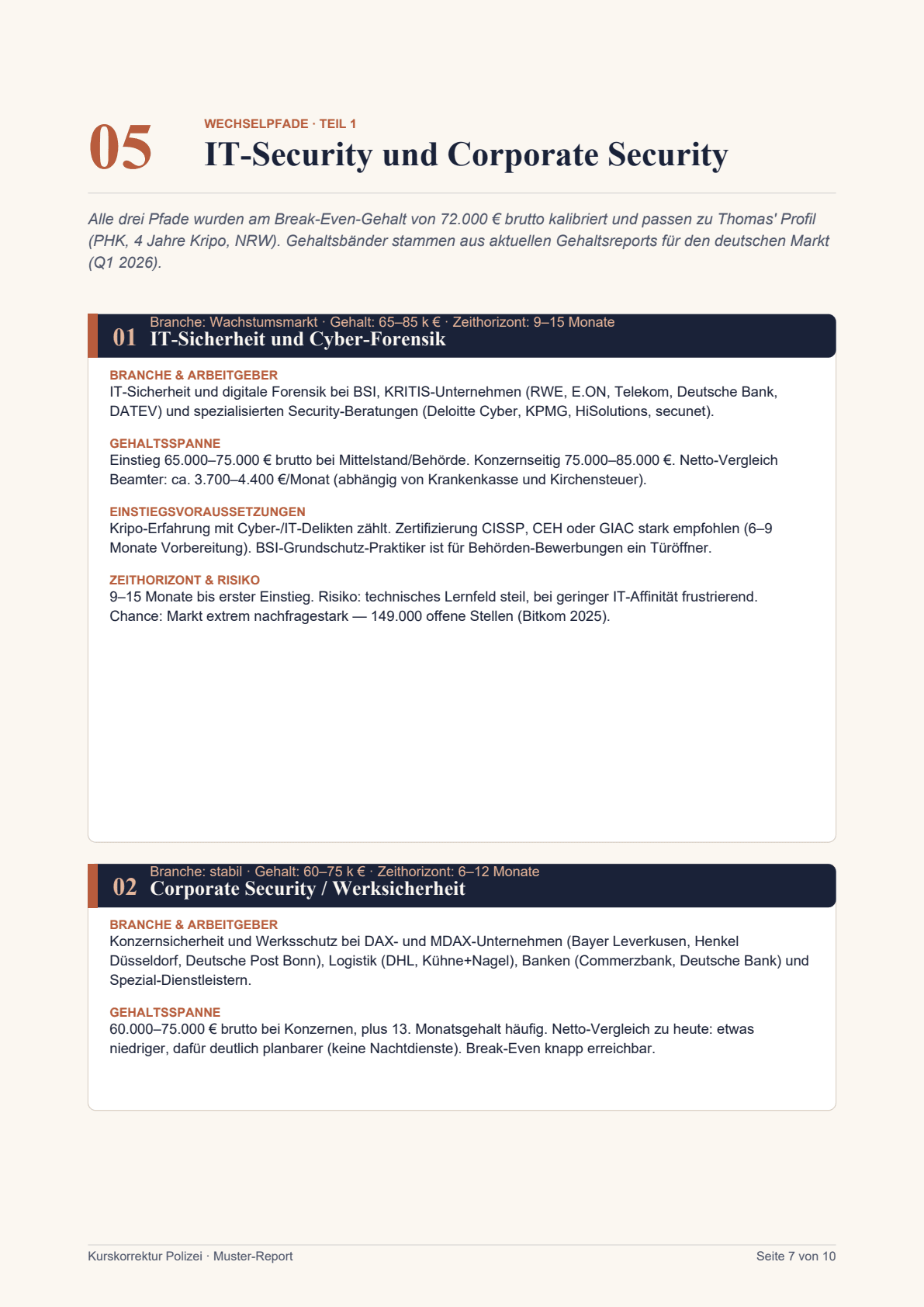 Muster-Report Kurskorrektur Polizei, Seite 3: Wechselpfade — konkrete Wege